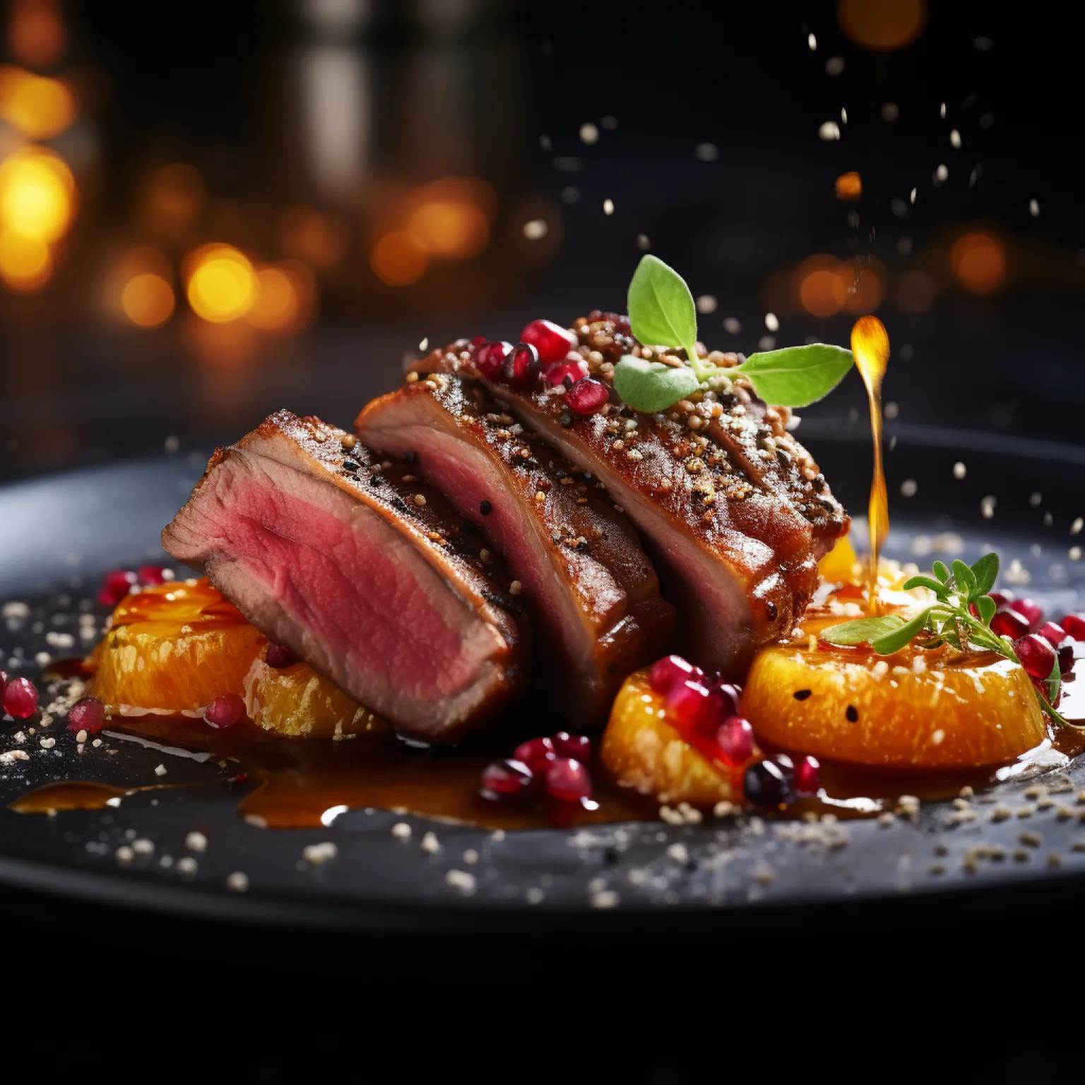 Magret de canard à l'orange & poivre rose
