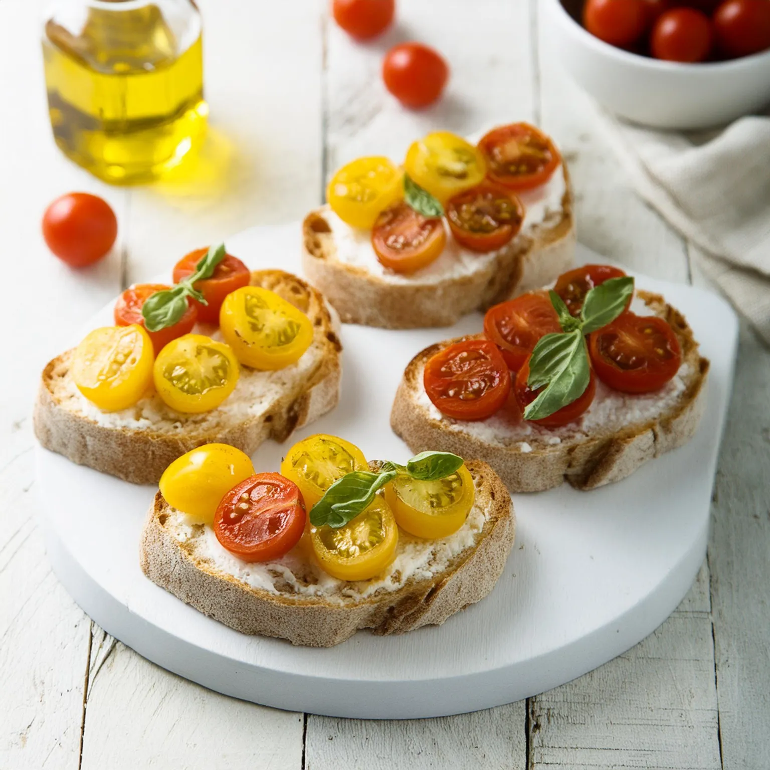Bruschetta aux tomates cerise et basilic