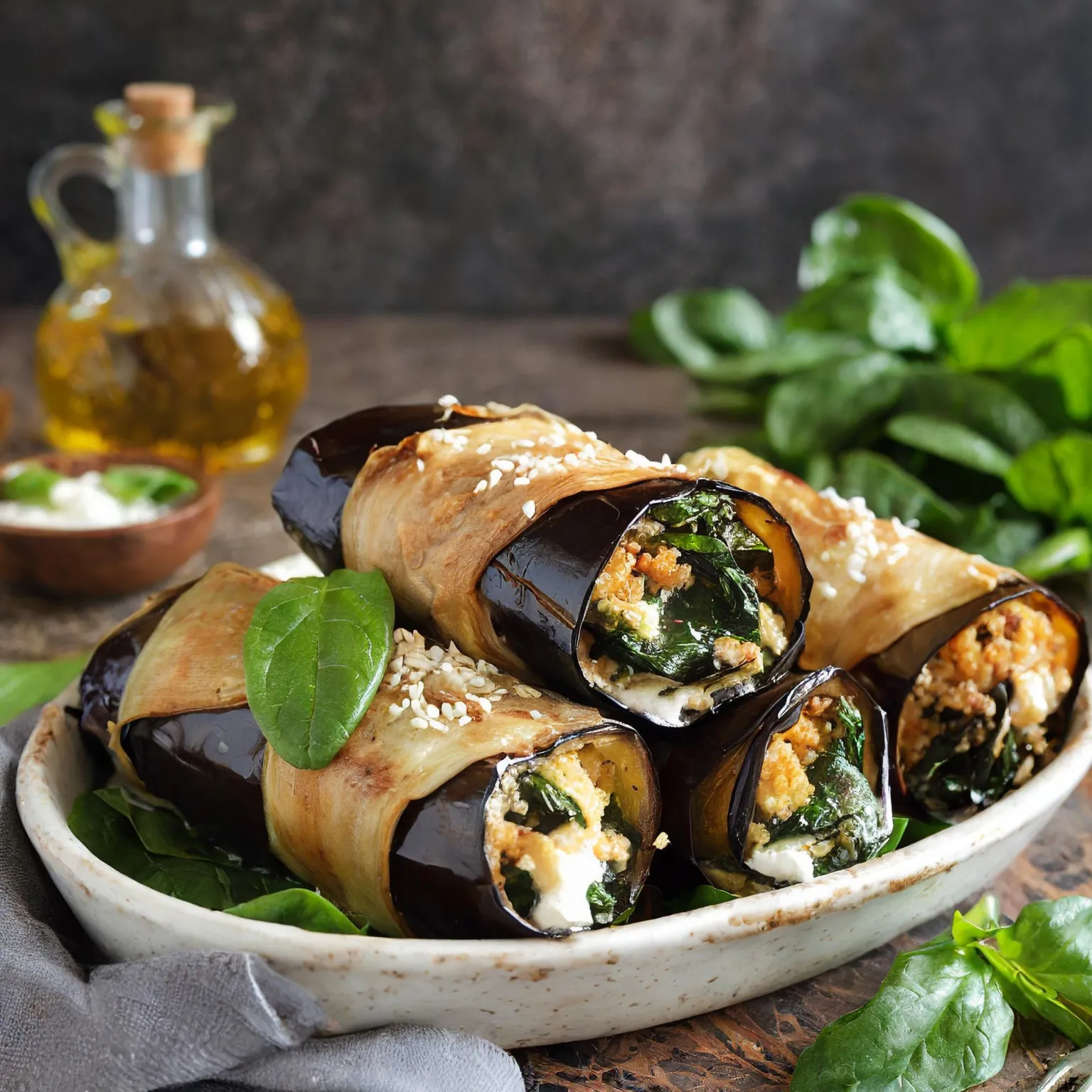 Roulés d'aubergines à la ricotta et aux épinards