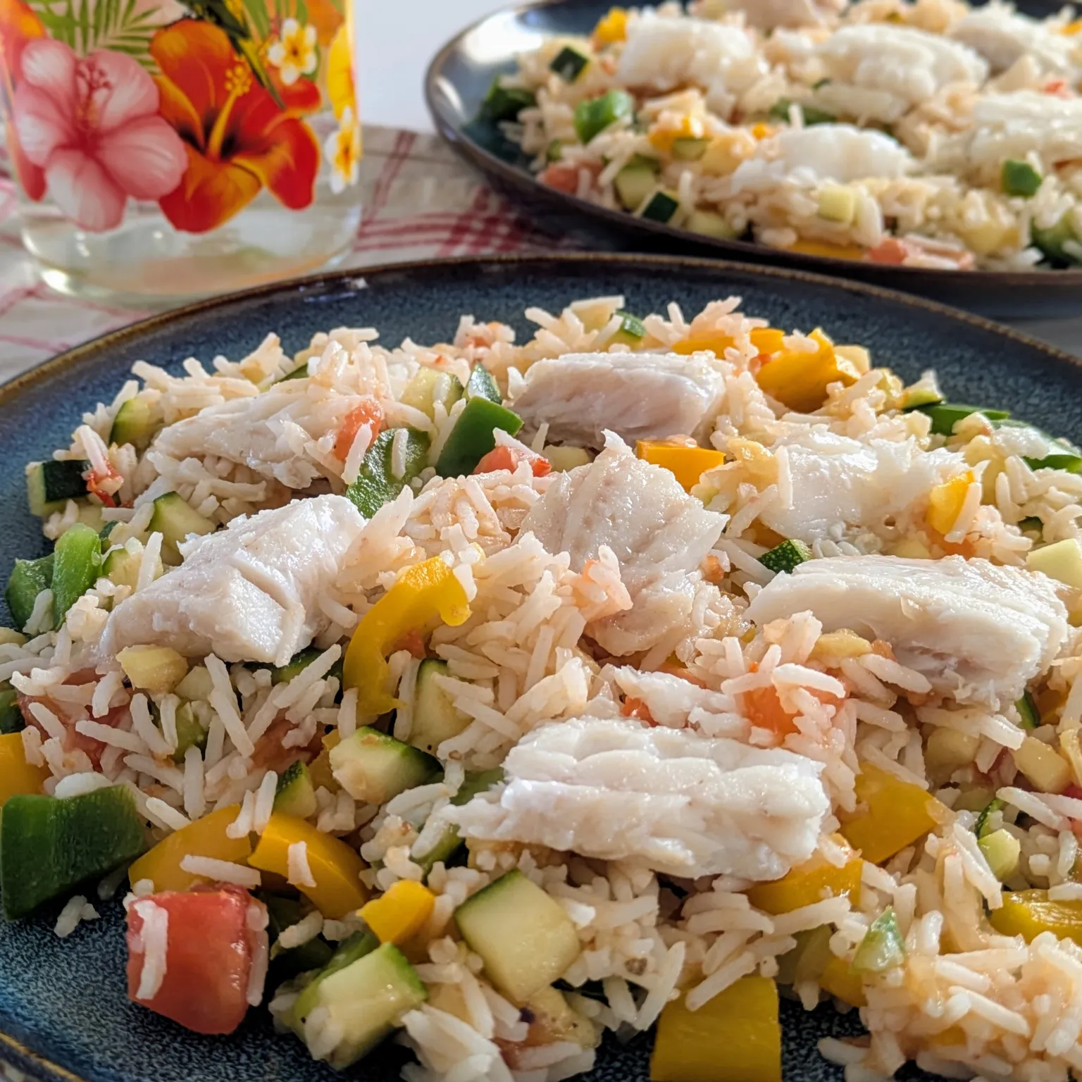 Poêlée de cabillaud aux légumes et riz complet