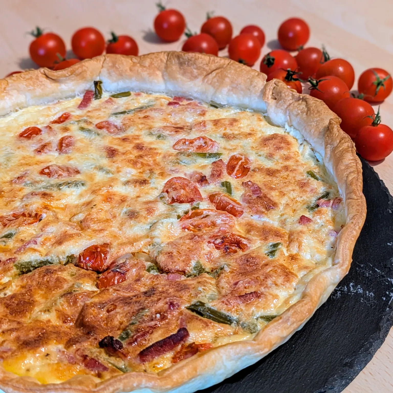 Quiche aux lardons et haricots verts
