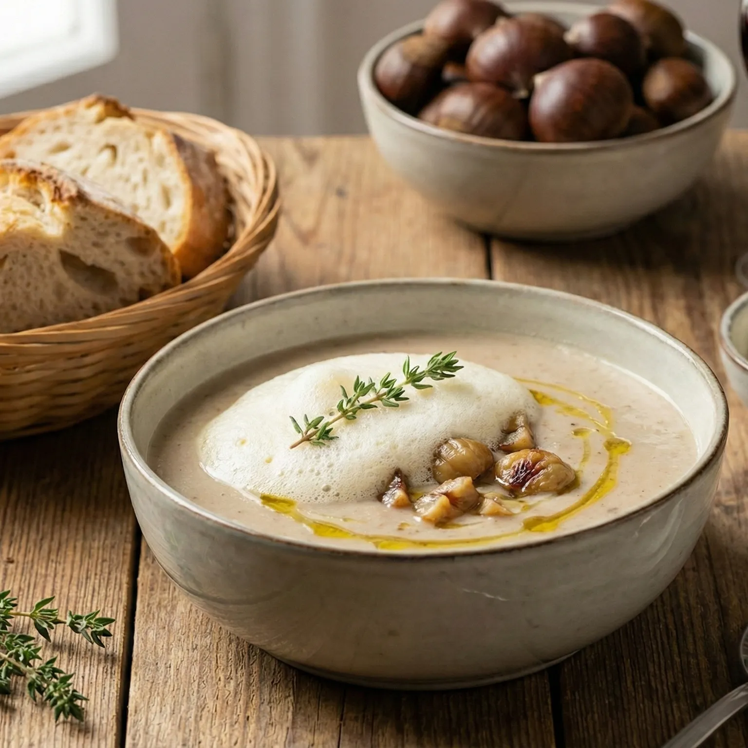 Velouté de châtaignes et espuma de parmesan