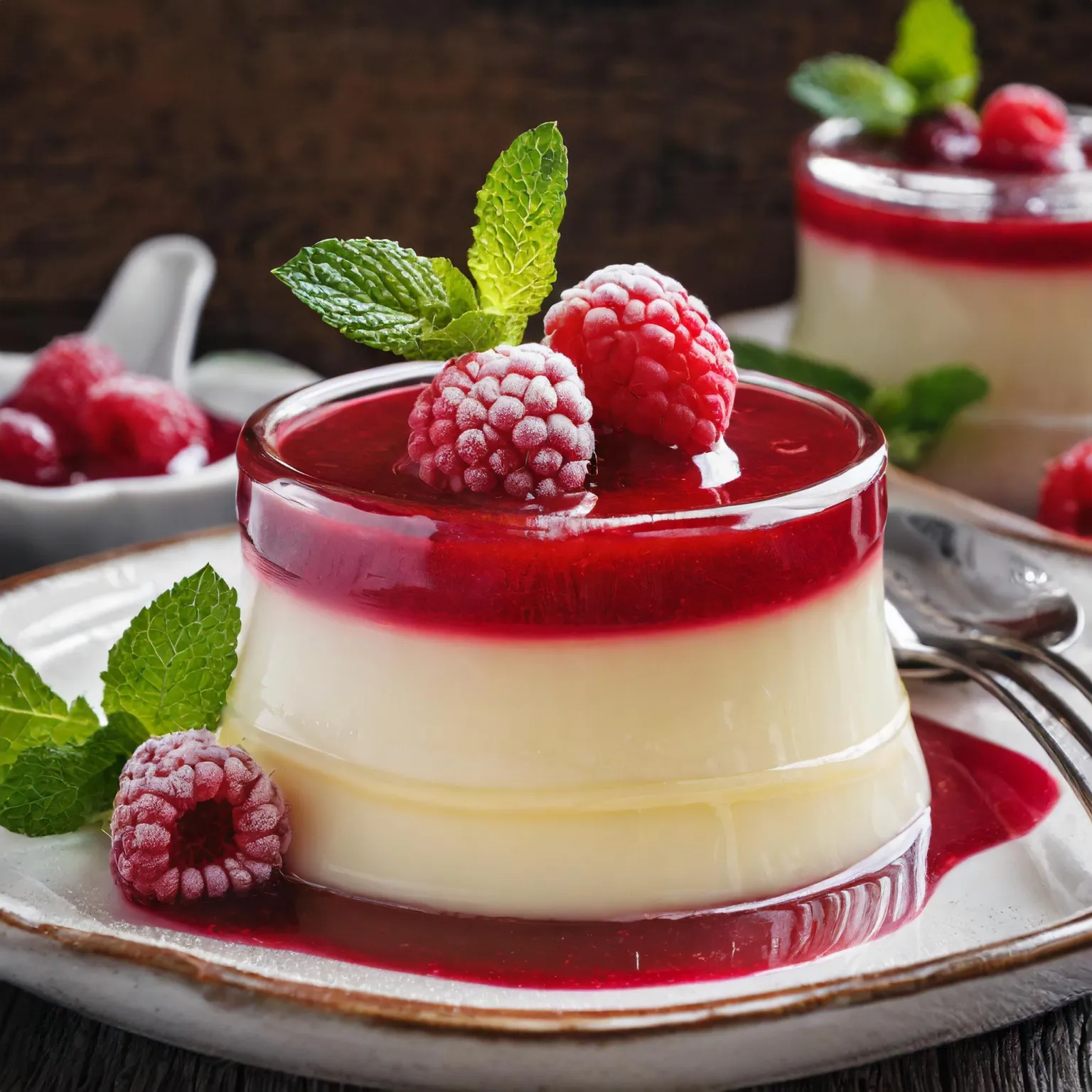 Panna cotta à la vanille et coulis de framboise