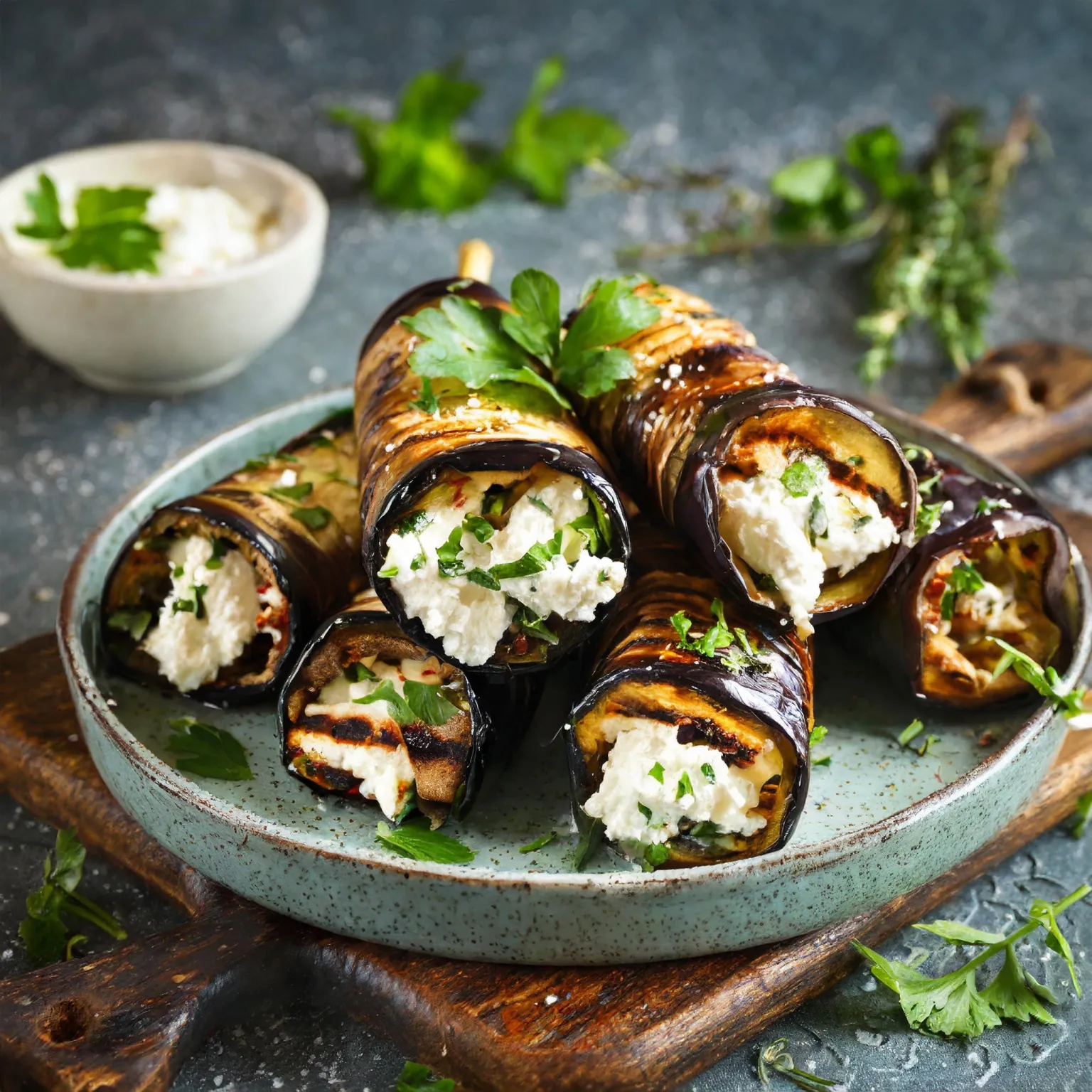 Roulés d'aubergines grillées à la ricotta et aux herbes