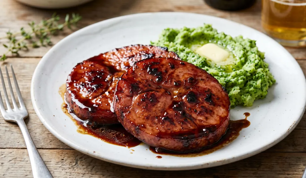 Steaks de jambon poêlés au miel et balsamique
