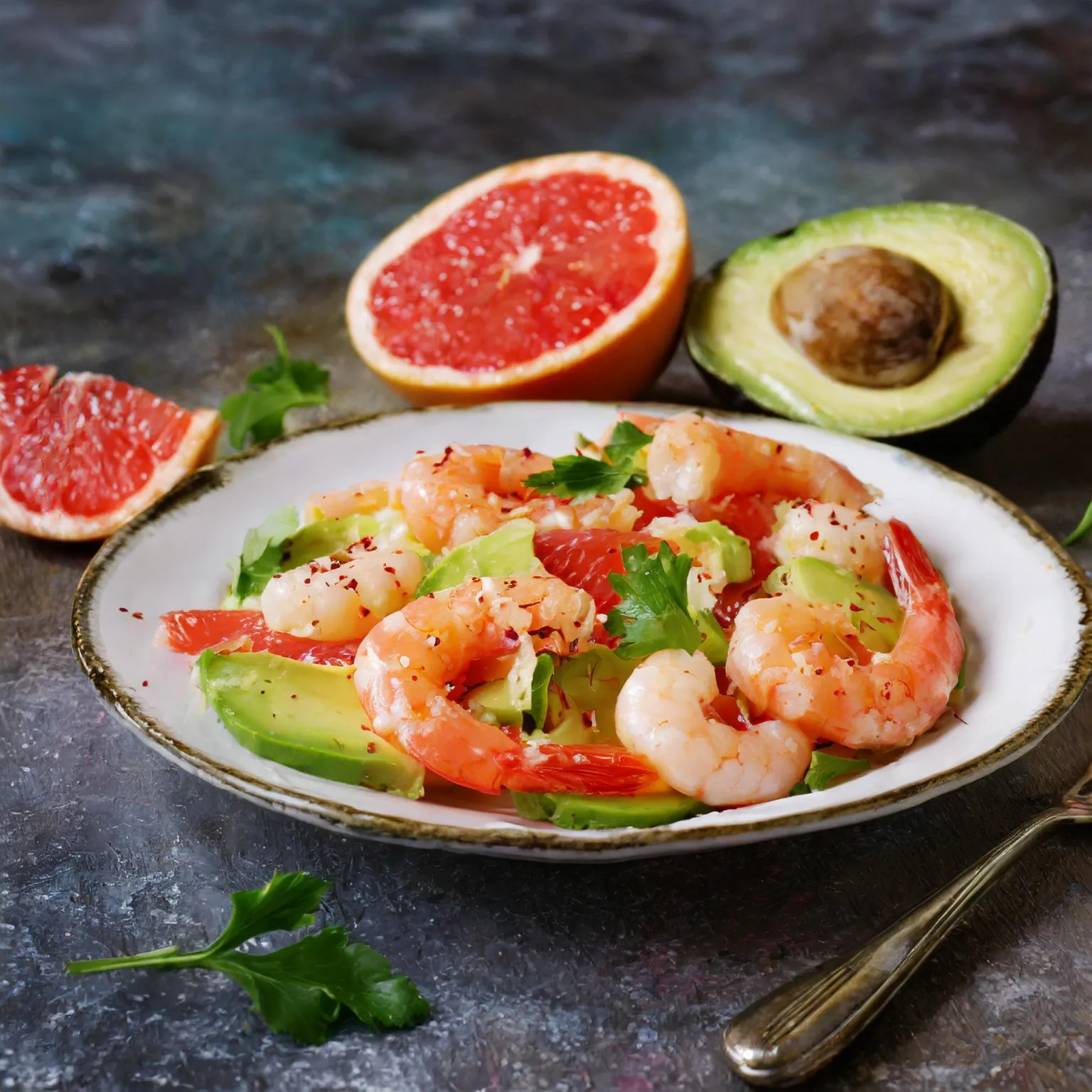 Salade de pamplemousse, avocat et crevettes