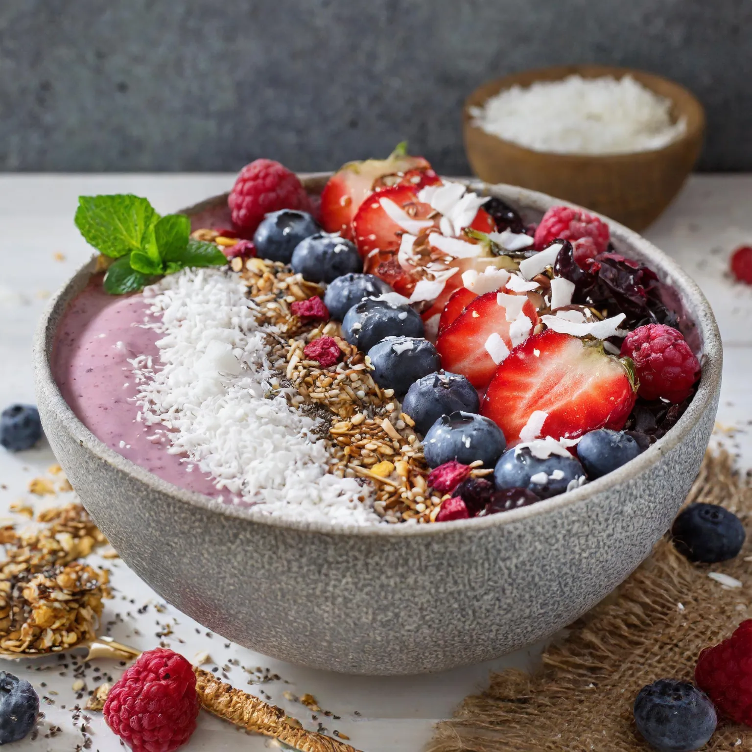 Smoothie bowl aux fruits rouges et granola