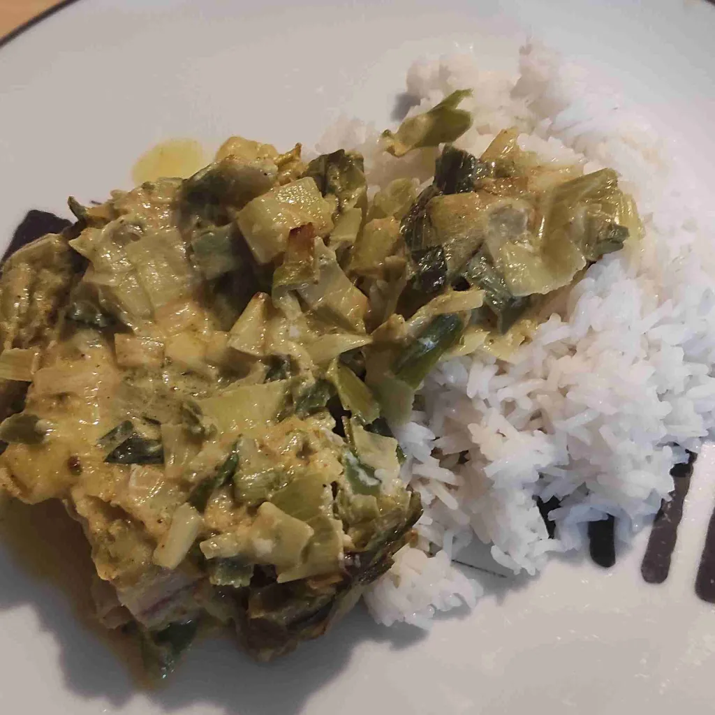Collin d'Alaska et fondue de poireaux au curry
