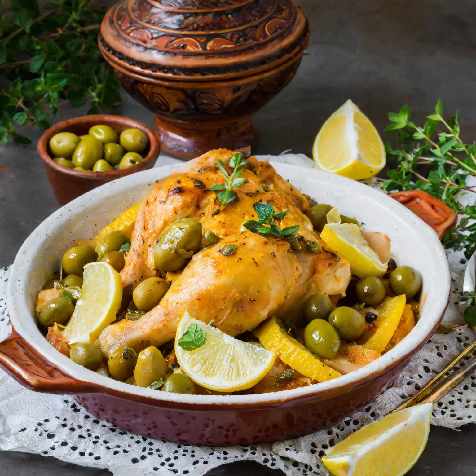 Tajine de poulet aux olives et citrons confits