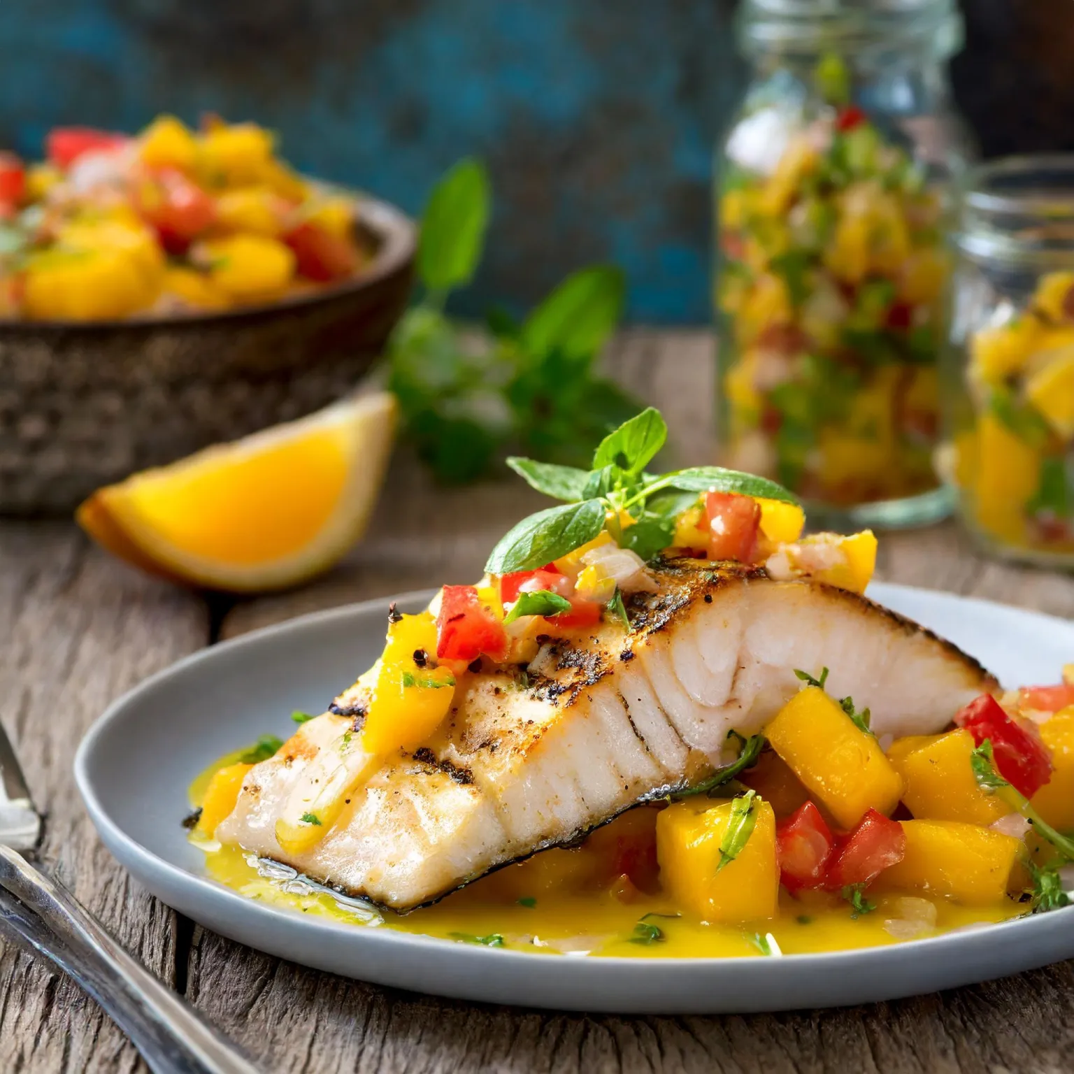 Espadon grillé avec salsa de mangue