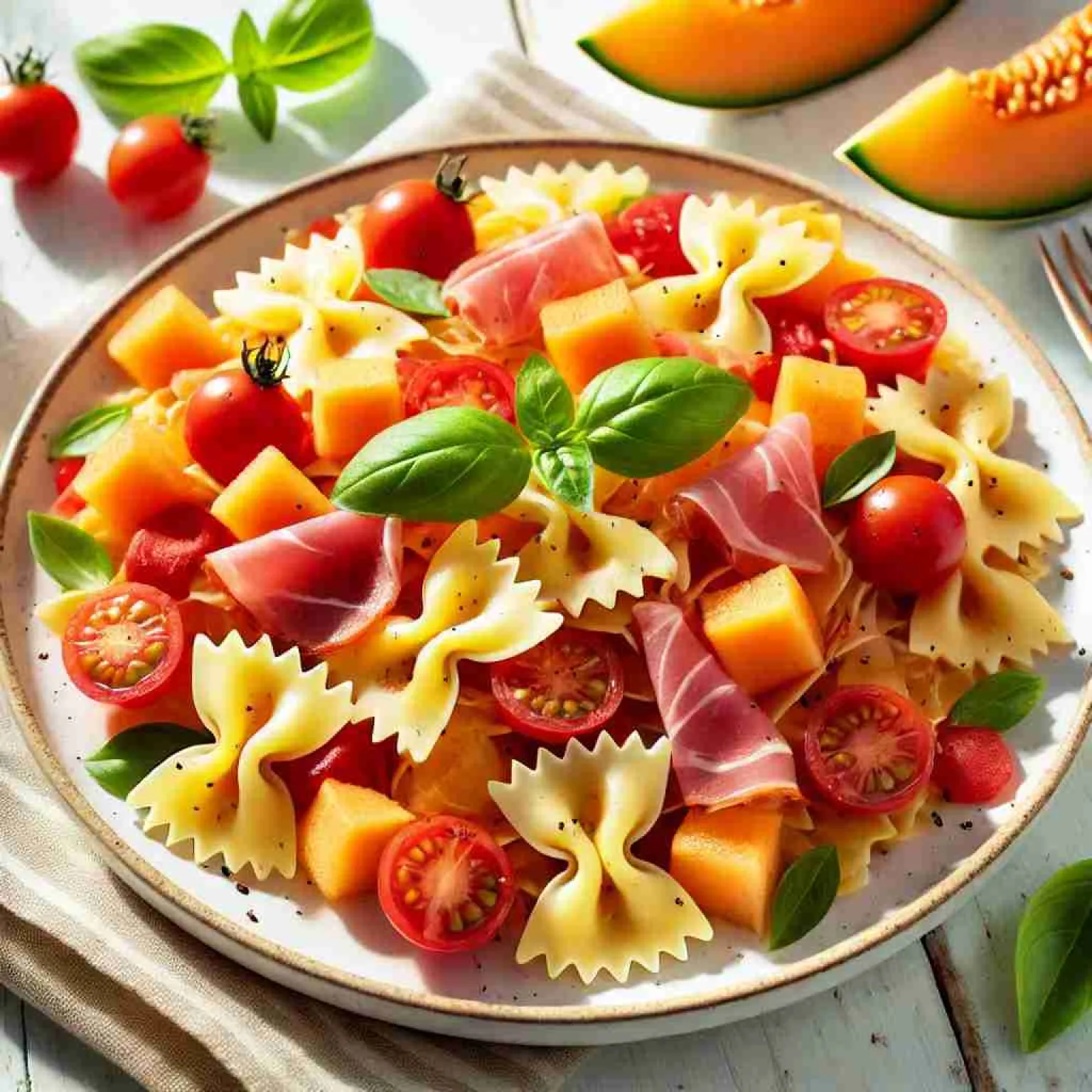 Salade pâtes tomates melon