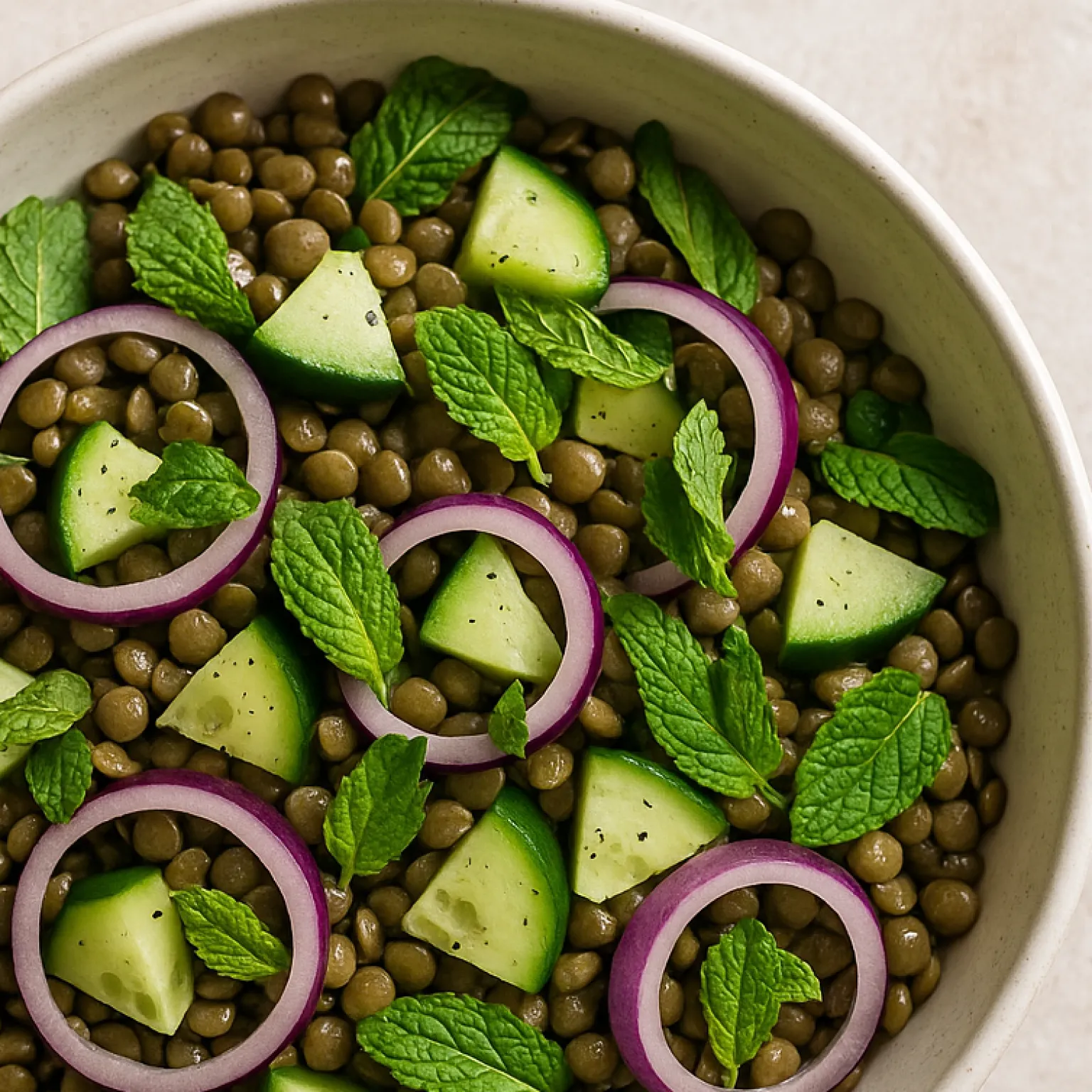 Salade fraîcheur de lentilles et concombres à la menthe