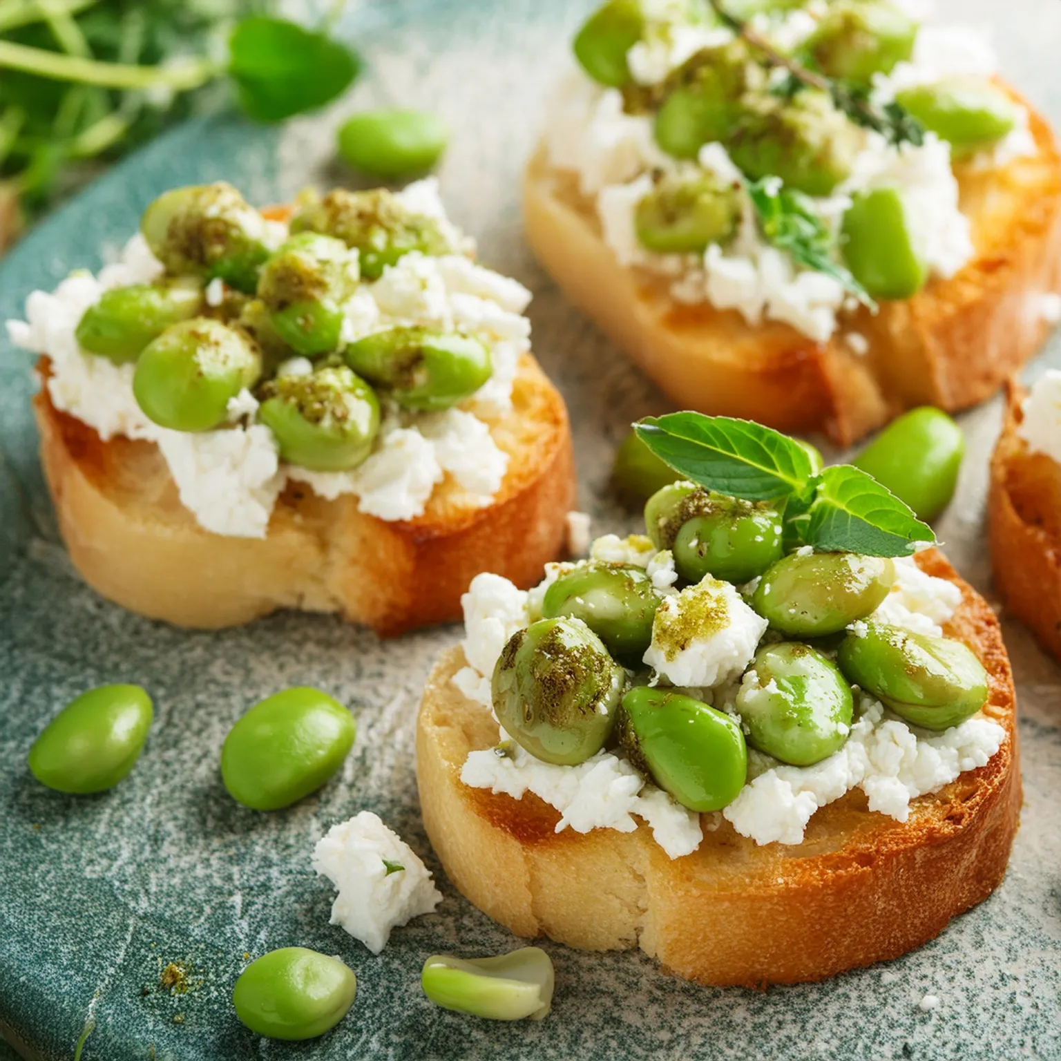 Crostinis aux fèves et à la ricotta