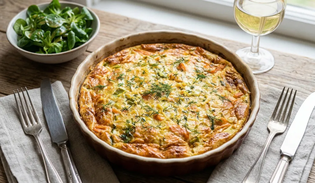 Quiche Sans Pâte aux Poireaux et Saumon Fumé