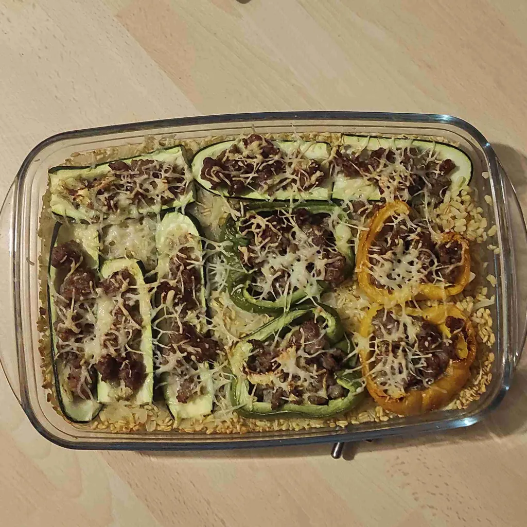 Courgette et poivron farci et ebly au four
