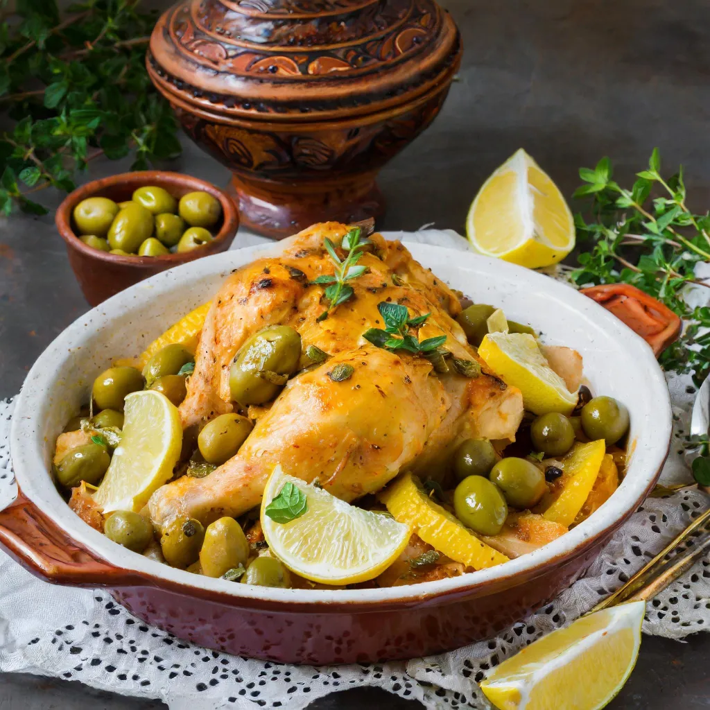 Tajine de poulet aux olives et citrons confits
